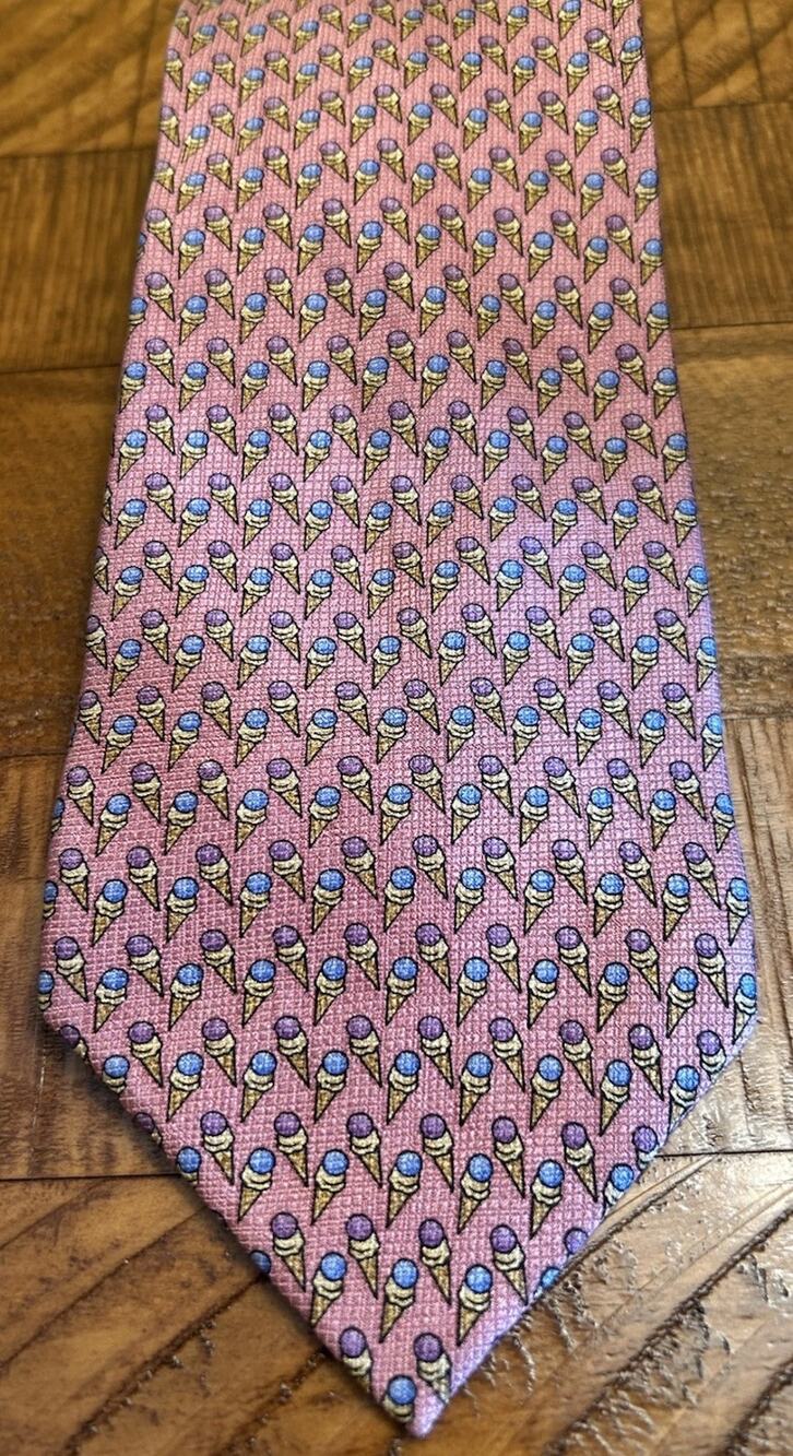 Tango Pink Summer Ice Cream Cones Men’s Silk Tie 4” Whimsy 58”L Novelty EUC